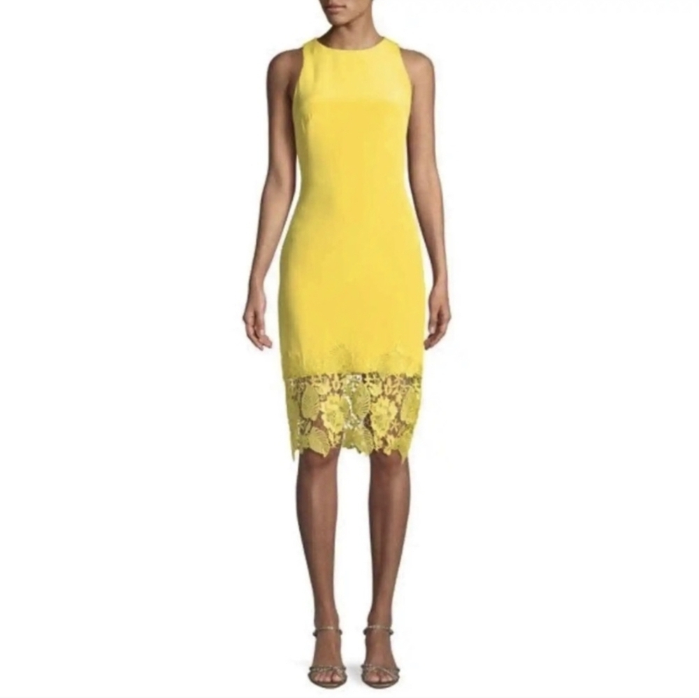 Theia Couture Womens Dress Yellow Lace Fairy  Floral Lace Wedding Guest‎ Size 4